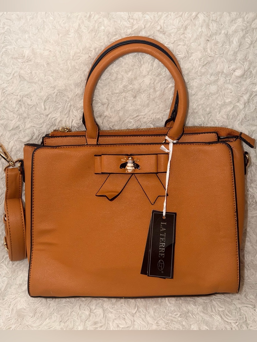 LA TERRE Structured Tan Faux Leather Handbag/Crossbody Bag